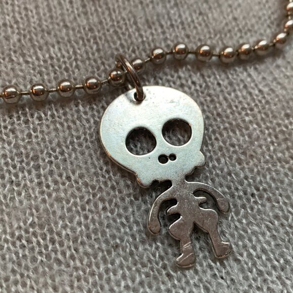 2x32$ ❄️👸👑 Trio Necklace Bracelet & Earrings - silver tone skull & bead chain - Picture 6 of 13